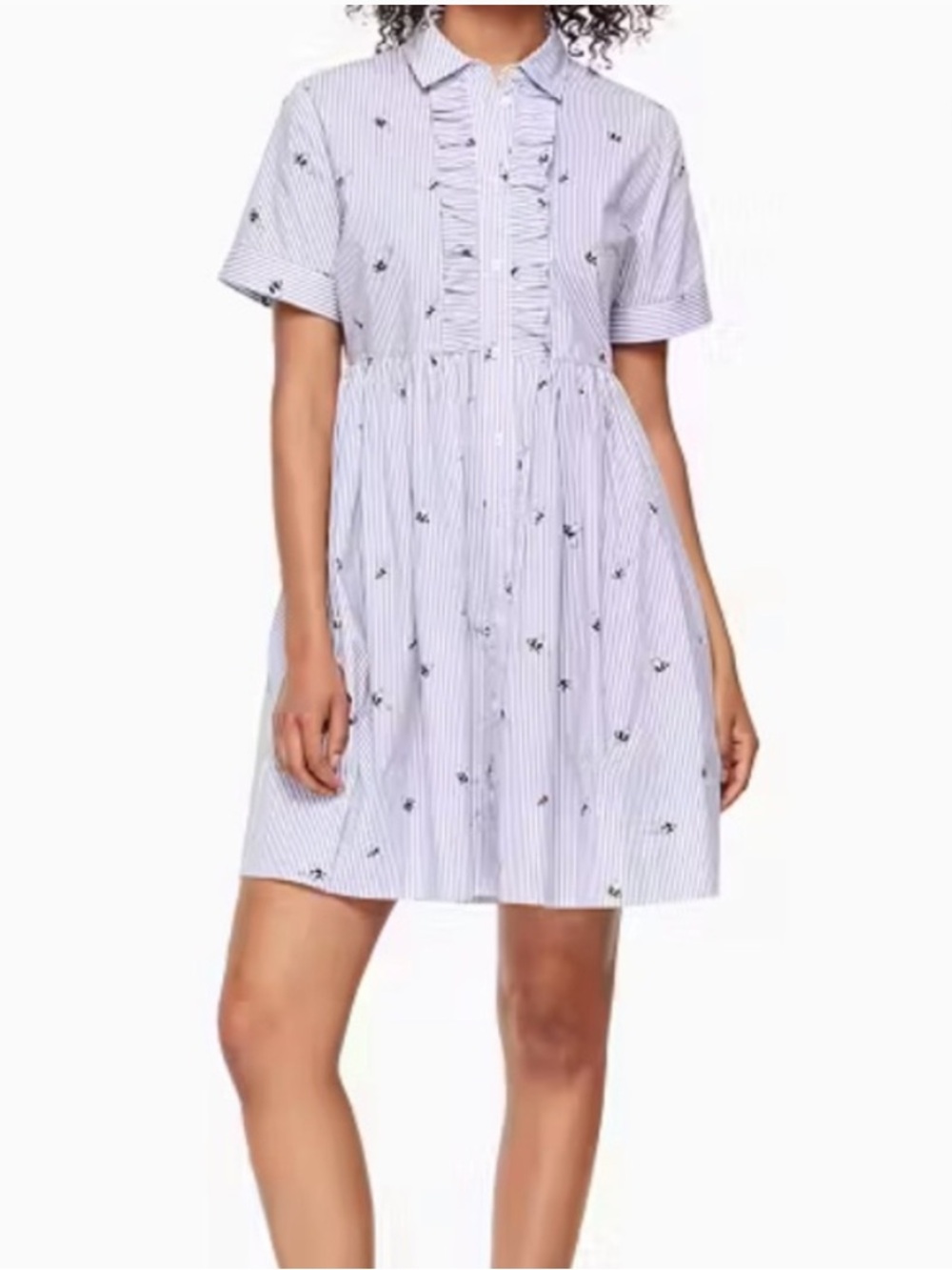 kate spade Girls' Light Blue Striped Embroidered Shirt Dress